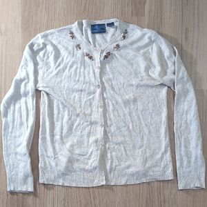 Cream Cardigan Sweater with Round Neckline